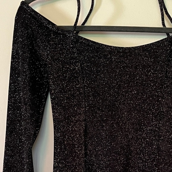 NWT Sparkly Party Black Off the Shoulder Long Sleeve Dress - Picture 2 of 3